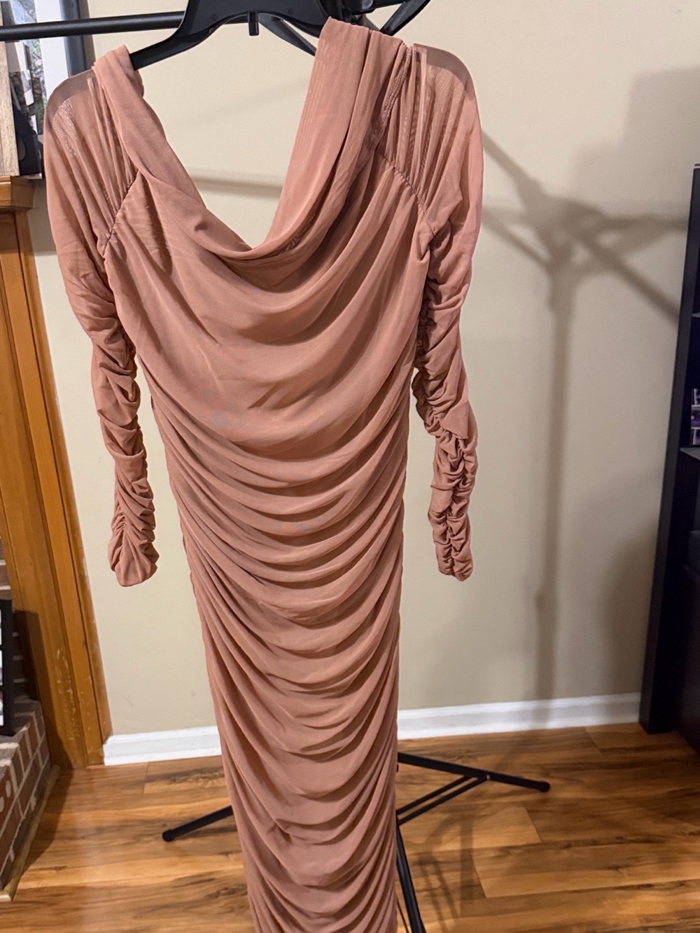SHEIN Dusty Rose Ruched Cowl-Neck Long Sleeve Dress